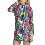 Vintage Watercolor Feather Print Hoodie Dress