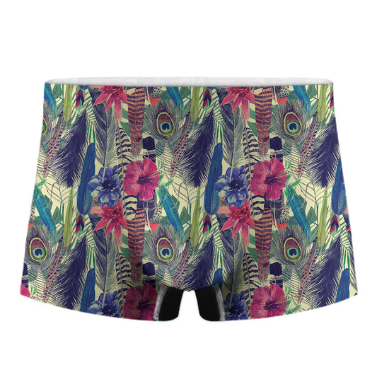 Vintage Watercolor Feather Print Men's Boxer Briefs