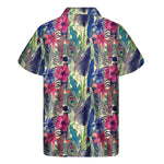 Vintage Watercolor Feather Print Men's Short Sleeve Shirt