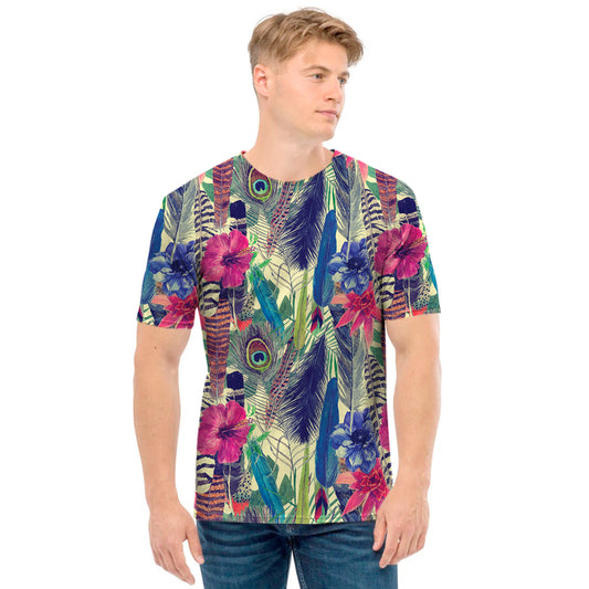 Vintage Watercolor Feather Print Men's T-Shirt