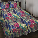Vintage Watercolor Feather Print Quilt Bed Set
