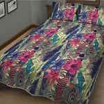 Vintage Watercolor Feather Print Quilt Bed Set