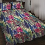 Vintage Watercolor Feather Print Quilt Bed Set