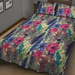 Vintage Watercolor Feather Print Quilt Bed Set