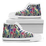Vintage Watercolor Feather Print White High Top Shoes