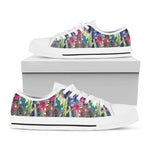 Vintage Watercolor Feather Print White Low Top Shoes