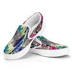 Vintage Watercolor Feather Print White Slip On Shoes