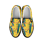 Vintage Watercolor Peacock Print Black Slip On Shoes