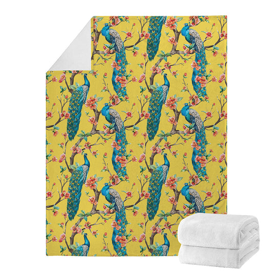 Vintage Watercolor Peacock Print Blanket