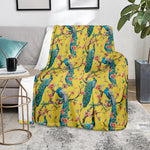 Vintage Watercolor Peacock Print Blanket