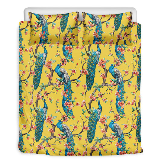 Vintage Watercolor Peacock Print Duvet Cover Bedding Set