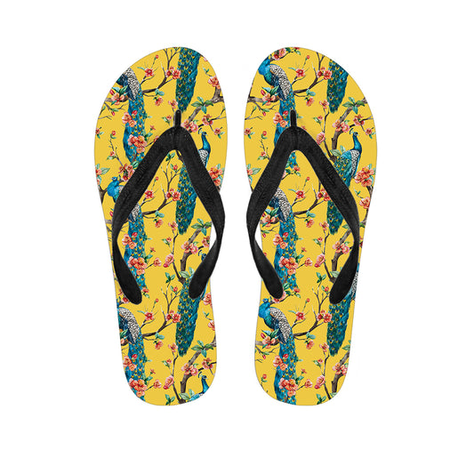 Vintage Watercolor Peacock Print Flip Flops