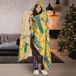 Vintage Watercolor Peacock Print Hooded Blanket