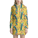 Vintage Watercolor Peacock Print Hoodie Dress