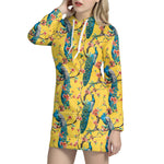 Vintage Watercolor Peacock Print Hoodie Dress