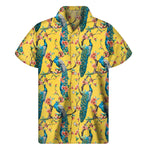Vintage Watercolor Peacock Print Men's Short Sleeve Shirt