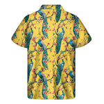 Vintage Watercolor Peacock Print Men's Short Sleeve Shirt