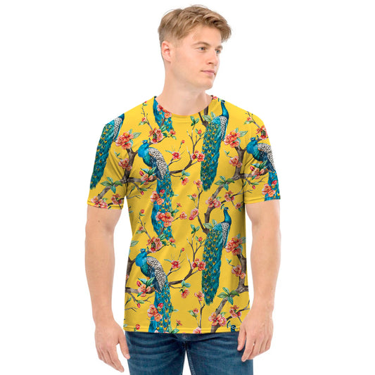 Vintage Watercolor Peacock Print Men's T-Shirt