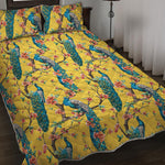 Vintage Watercolor Peacock Print Quilt Bed Set