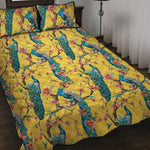 Vintage Watercolor Peacock Print Quilt Bed Set