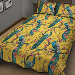 Vintage Watercolor Peacock Print Quilt Bed Set