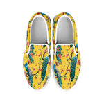 Vintage Watercolor Peacock Print White Slip On Shoes