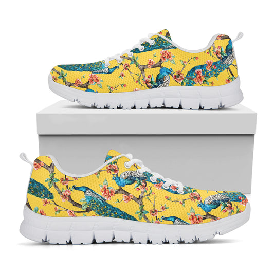 Vintage Watercolor Peacock Print White Sneakers