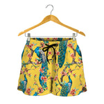 Vintage Watercolor Peacock Print Women's Shorts