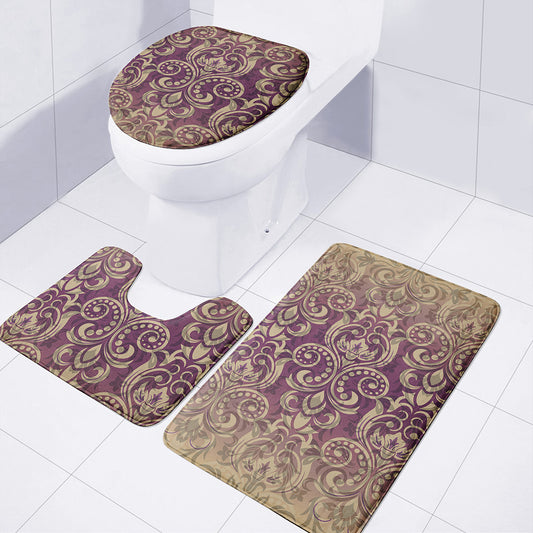 Vintage Western Damask Floral Print 3 Piece Bath Mat Set