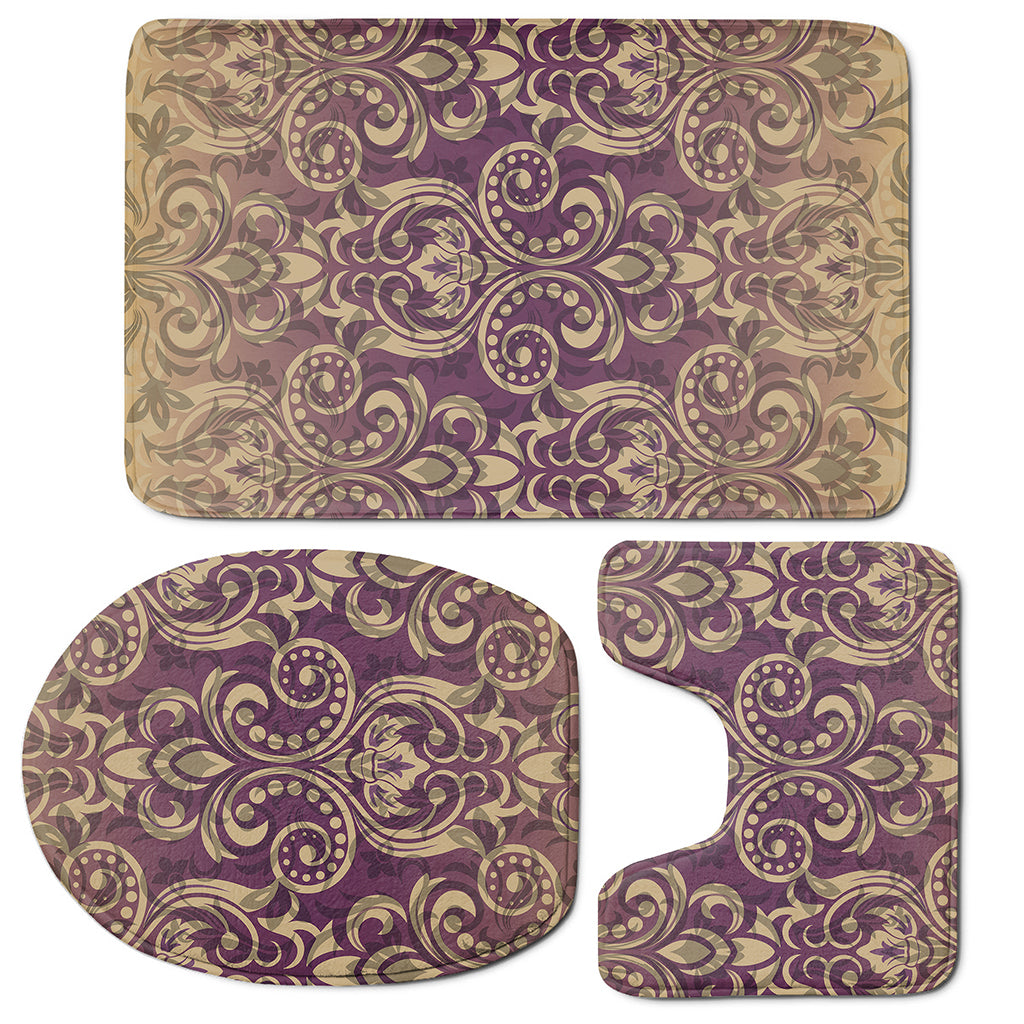 Vintage Western Damask Floral Print 3 Piece Bath Mat Set