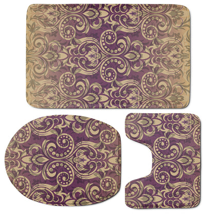Vintage Western Damask Floral Print 3 Piece Bath Mat Set