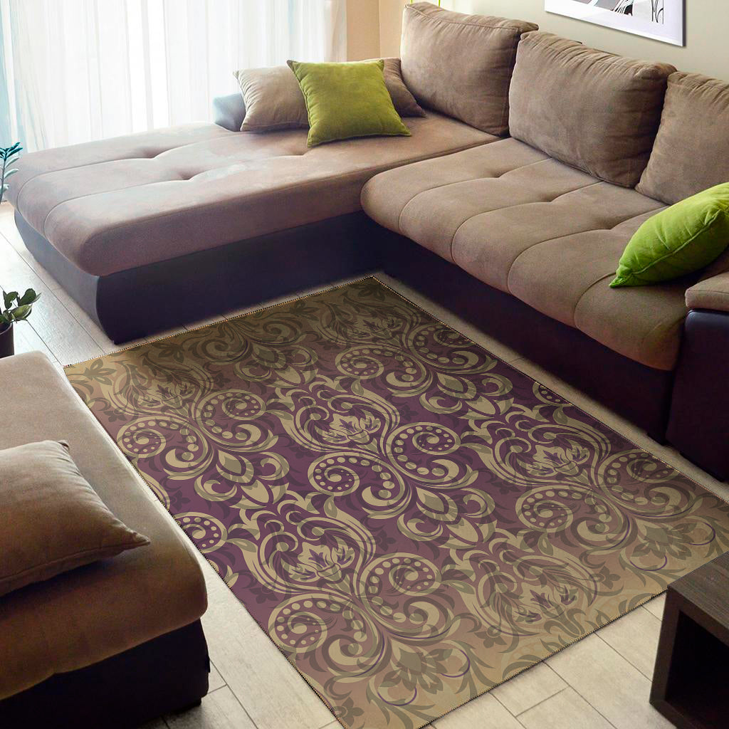 Vintage Western Damask Floral Print Area Rug