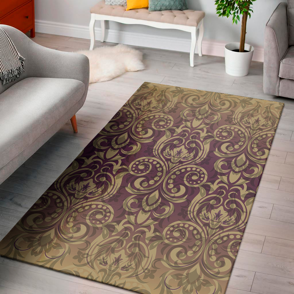 Vintage Western Damask Floral Print Area Rug