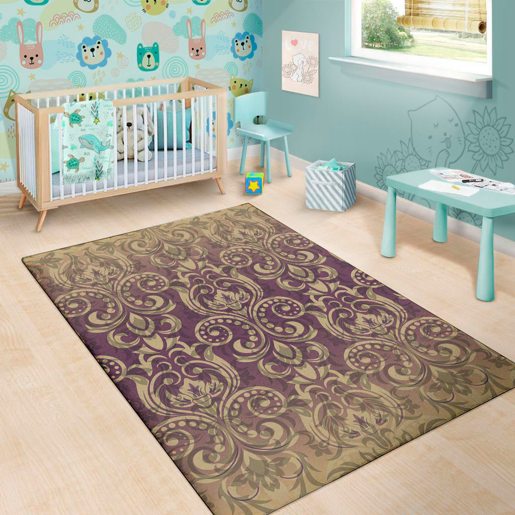 Vintage Western Damask Floral Print Area Rug