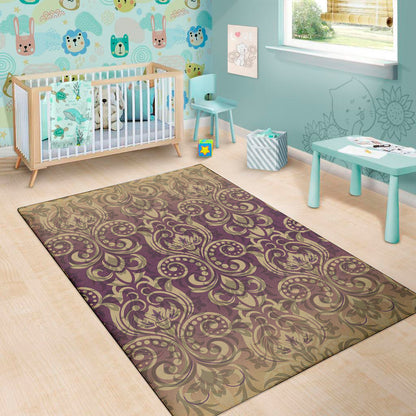 Vintage Western Damask Floral Print Area Rug