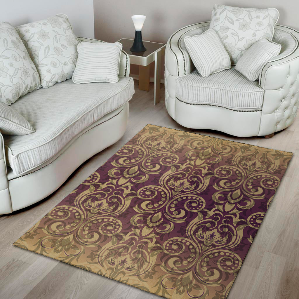 Vintage Western Damask Floral Print Area Rug