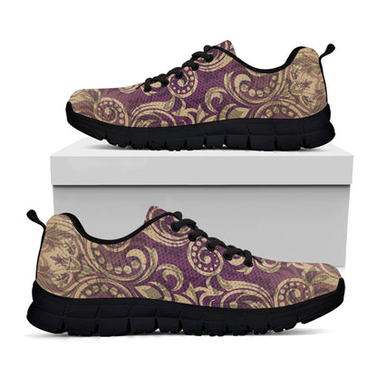 Vintage Western Damask Floral Print Black Sneakers