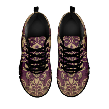 Vintage Western Damask Floral Print Black Sneakers