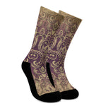 Vintage Western Damask Floral Print Crew Socks