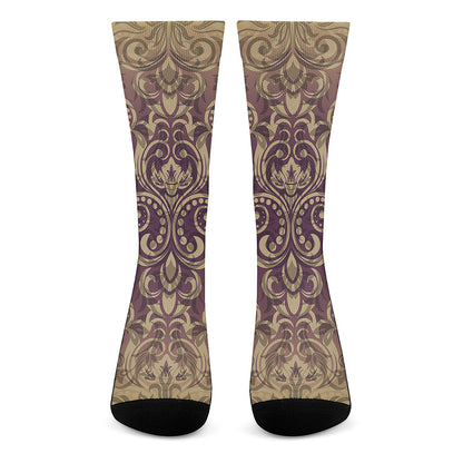 Vintage Western Damask Floral Print Crew Socks