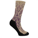 Vintage Western Damask Floral Print Crew Socks