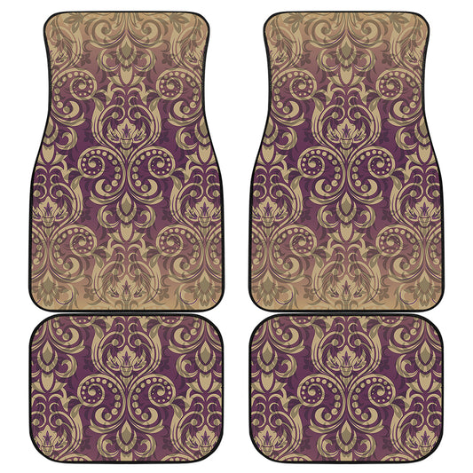 Vintage Western Damask Floral Print Front and Back Car Floor Mats