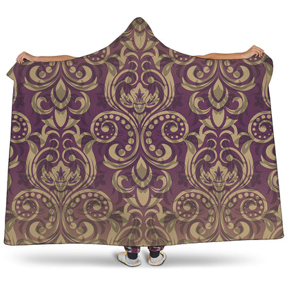 Vintage Western Damask Floral Print Hooded Blanket