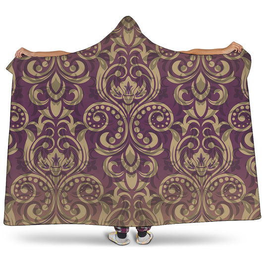 Vintage Western Damask Floral Print Hooded Blanket