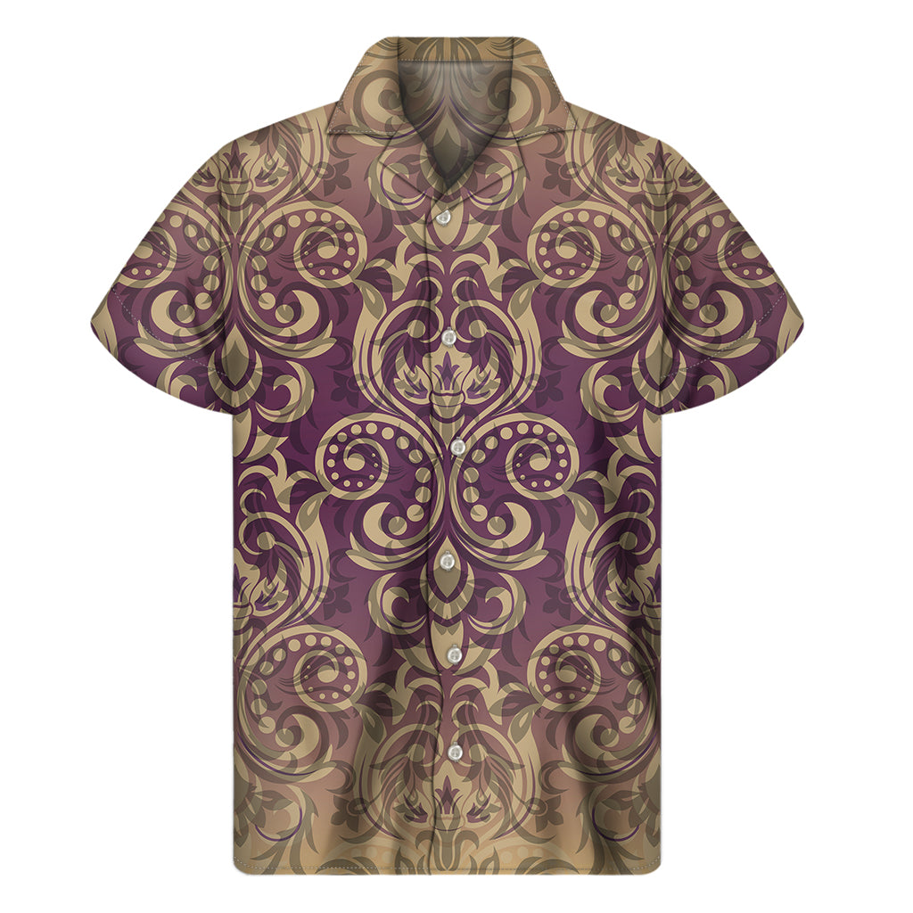 Vintage Western Damask Floral Print Men's Short Sleeve Shirt