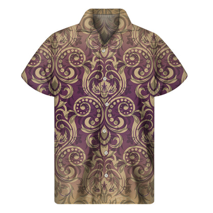 Vintage Western Damask Floral Print Men's Short Sleeve Shirt