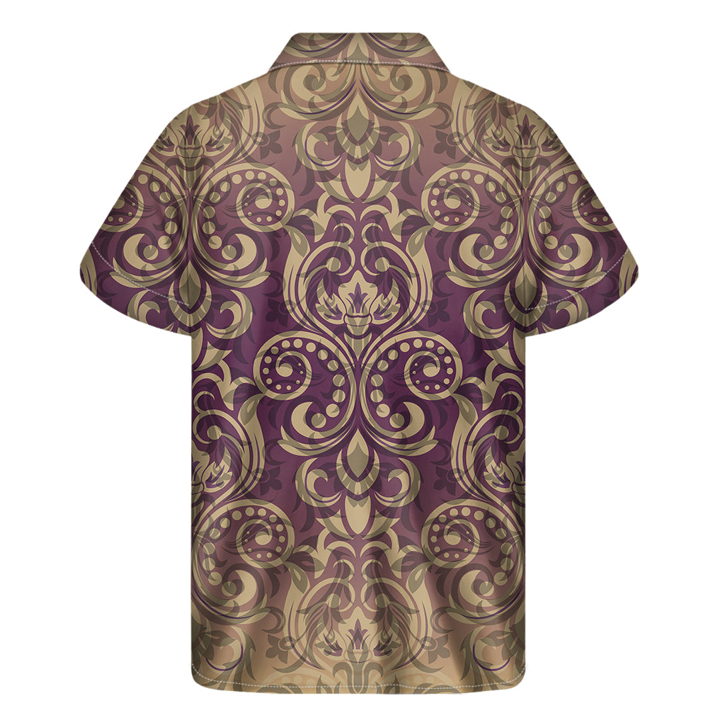 Vintage Western Damask Floral Print Men's Short Sleeve Shirt