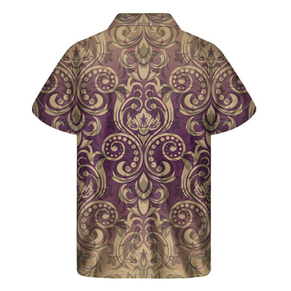 Vintage Western Damask Floral Print Men's Short Sleeve Shirt