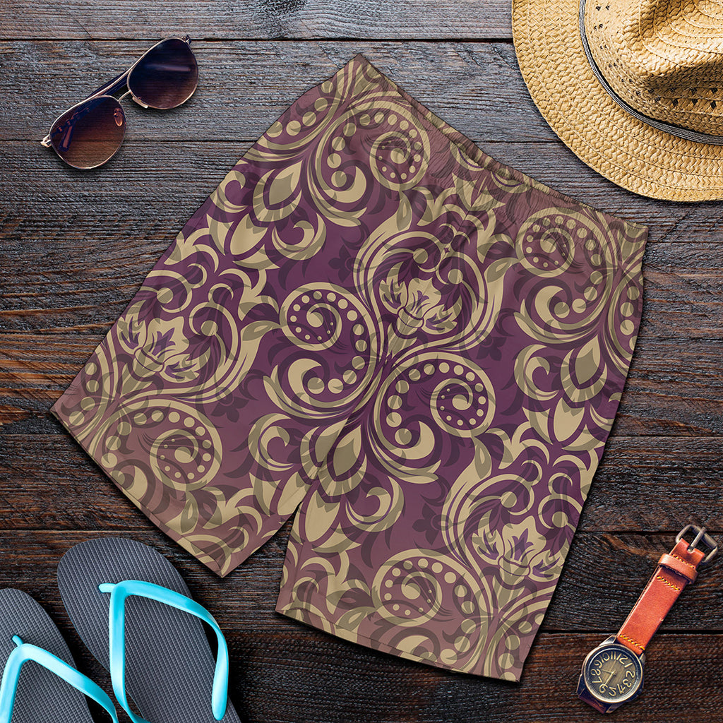 Vintage Western Damask Floral Print Men's Shorts