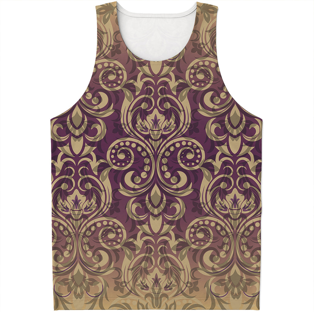 Vintage Western Damask Floral Print Men's Tank Top